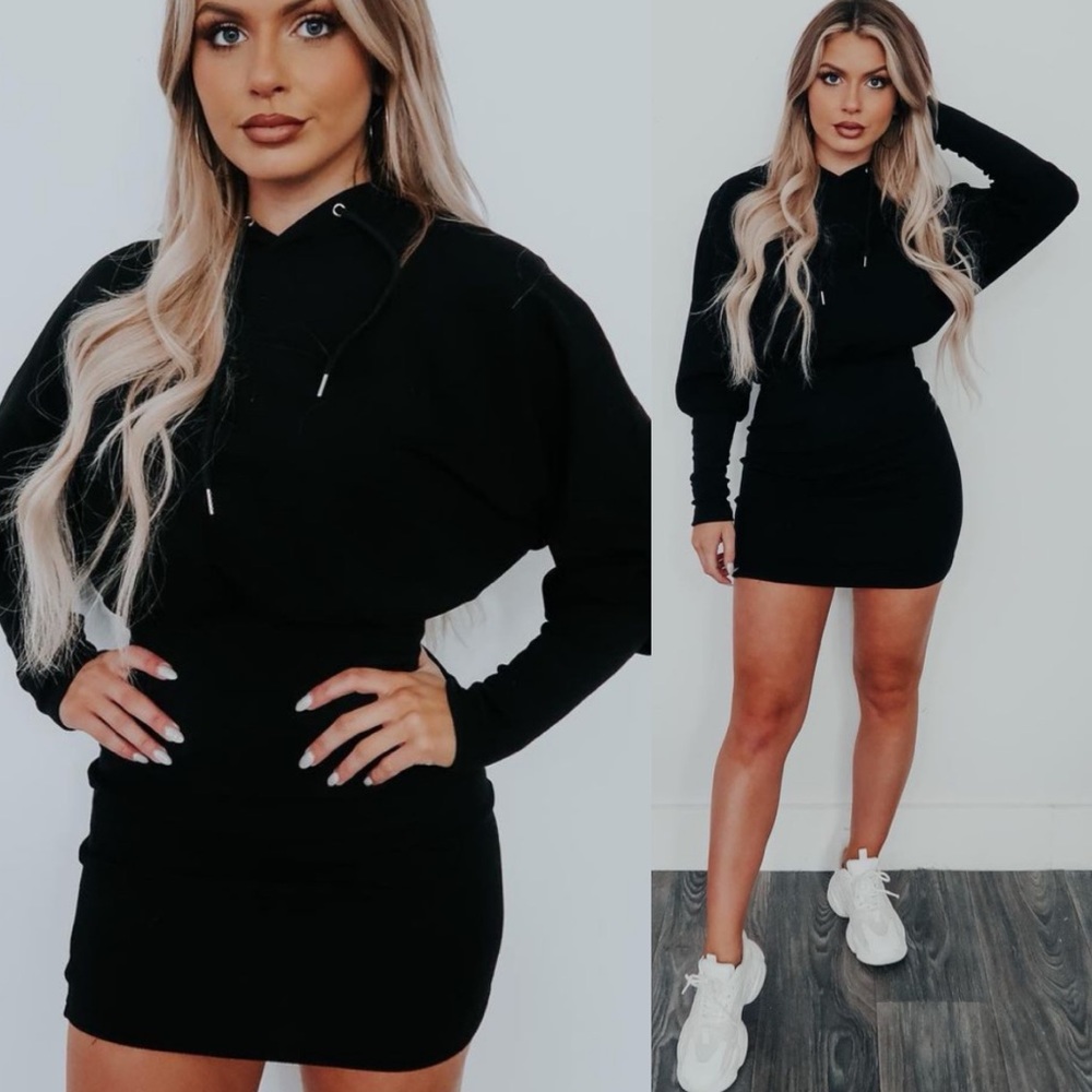 . Shop Hope’s Black Hooded Long Sleeve Ribbed Dress